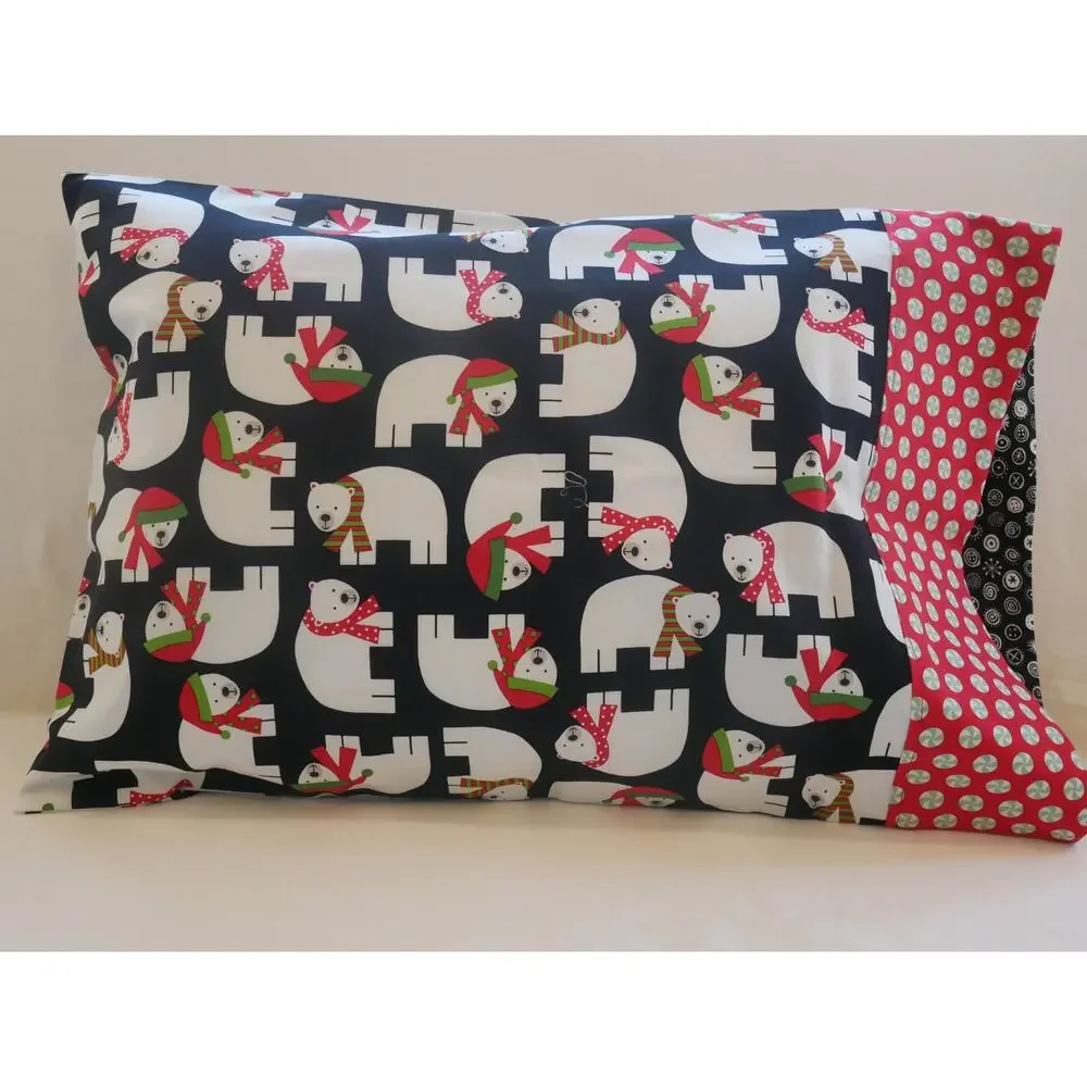 Handmade Christmas Polar Bear Toddler or Travel Pillowcase, Designer Cotton